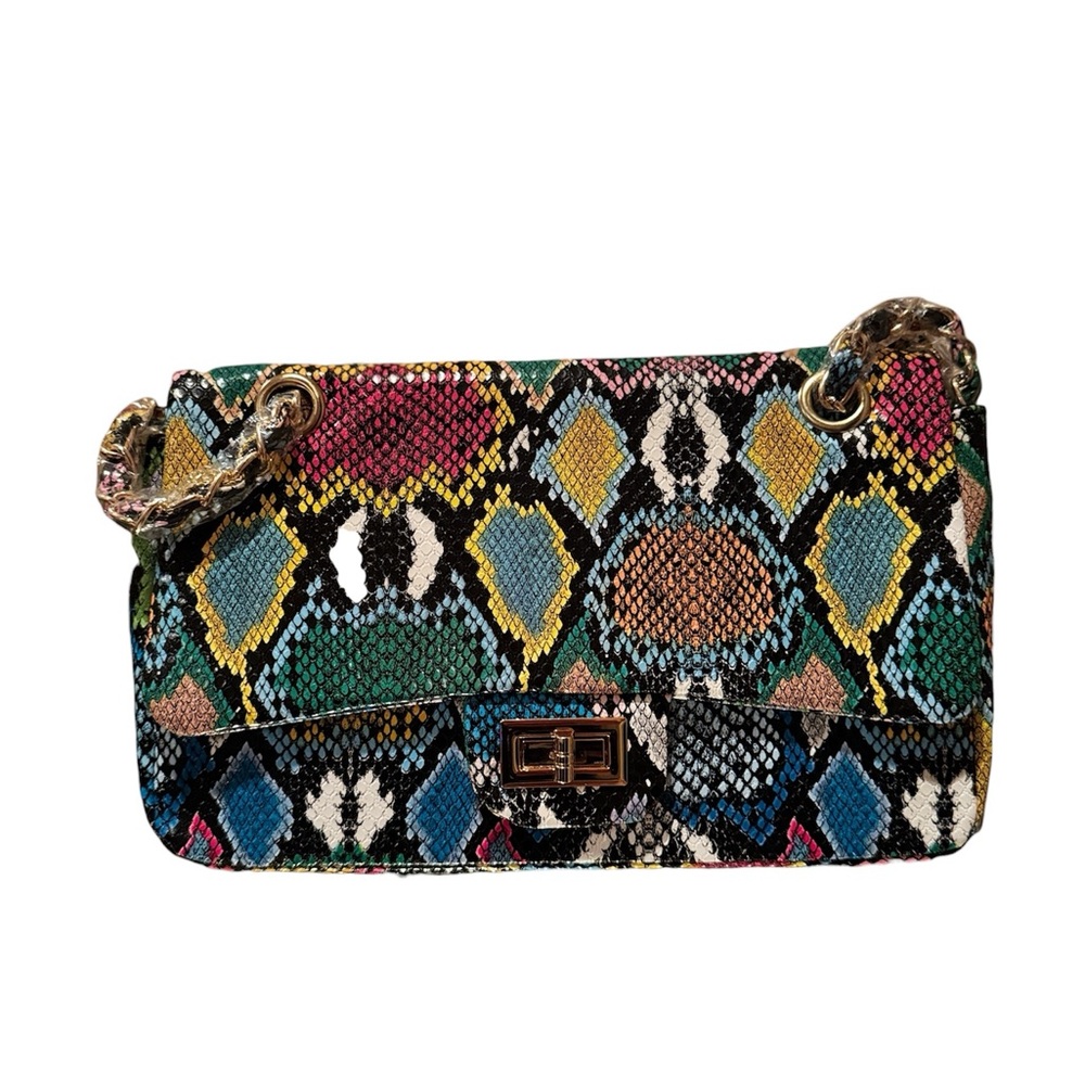 Colorful Faux Snake Print Shoulder Bag with Chain Strap - Hello 3 AM brand